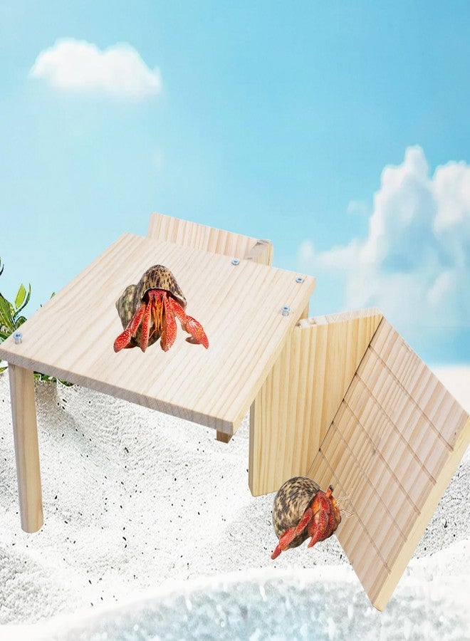 FlidRunest Wooden Large Hermit Crab W-Shaped Cave for Tank, Natural Hermit Crab Climbing Ladder Platform Set Toy, Safe Tank Corner Decor Hide Accessories Reptile Activity Platform - Image 2